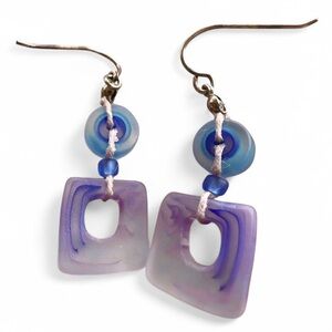 Purple and Blue Stone Geo Dangling Earrings